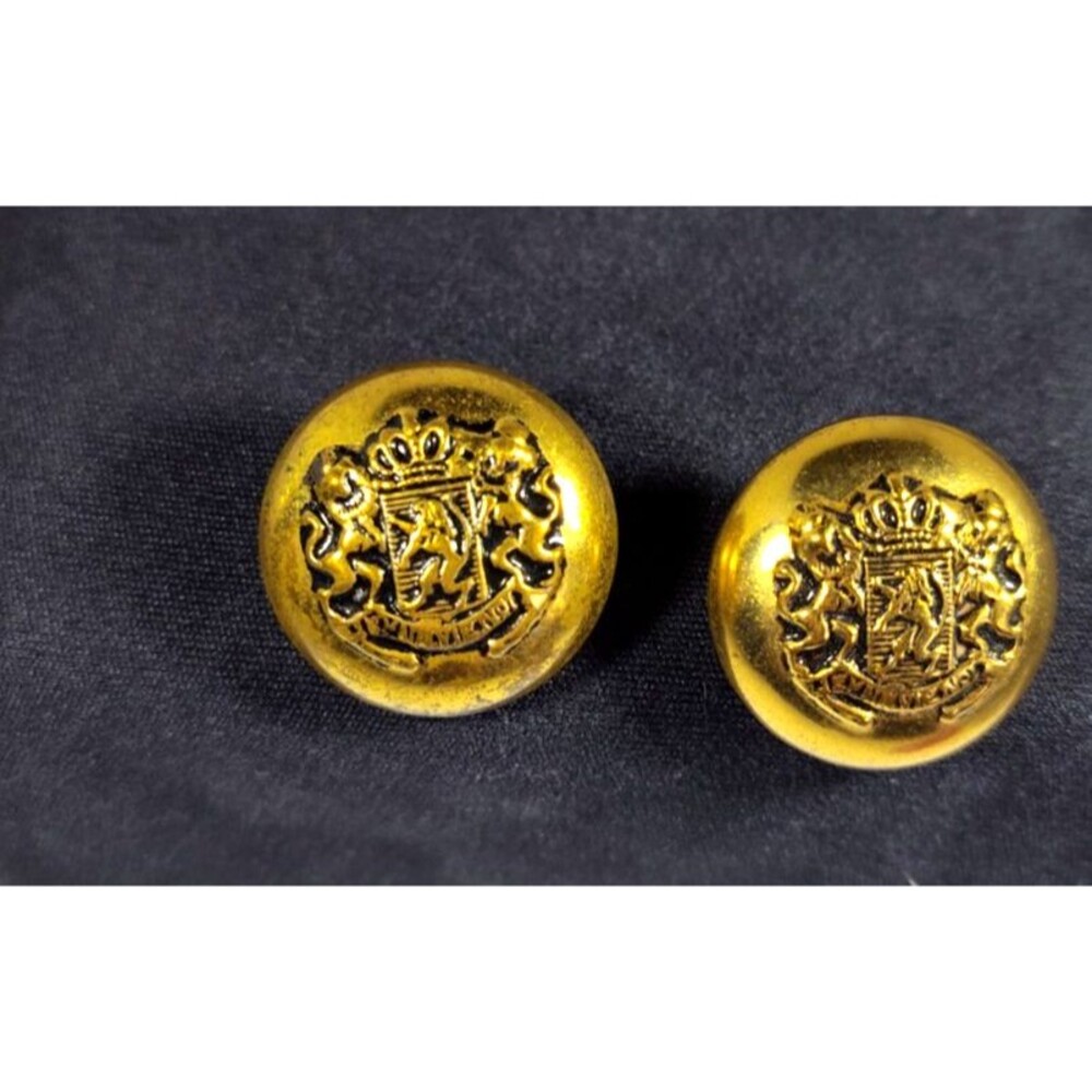Vintage 2 Antique Metal Lion Head Round Gold  Button 5/8"